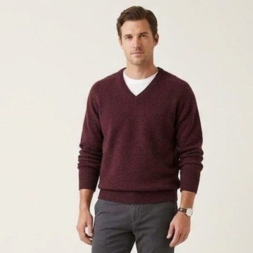 L.L.‎ Bean V-Neck Sweater Mens XL Burgundy Heather 100% Lambswool Classic Preppy